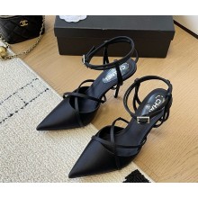CHANEL silk Ankle Strap Pointed Toe Sandals black 1111-2024