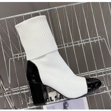 Chanel CC 85mm Ankle Boots Black Patent Knit white 1113-2024