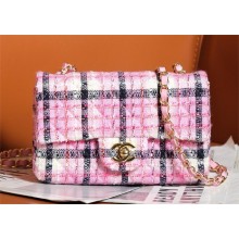 Chanel Cotton & Wool Tweed & Gold-Tone Metal Pink, Navy Blue & White Mini Classic Handbag A69900 2024