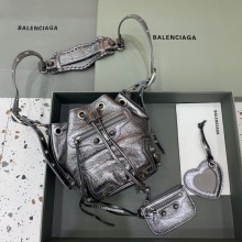 balenciaga le cagole xs bucket bag in metallic silver Arena lambskin