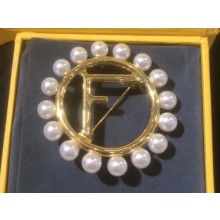 Fendi F Logo Pearl Brooch