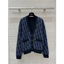 Dior Blue Wool Jacquard Oblique Cardigan 2024