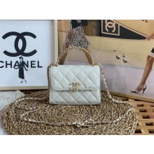 Chanel Grained Shiny Calfskin & Gold-Tone Metal Clutch with Chain AP3237 white 2023