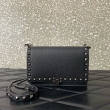 VALENTINO GARAVANI Rockstud Grainy Leather Crossbody In Black 2024