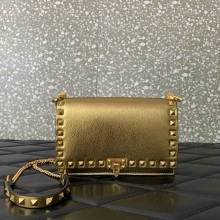 VALENTINO GARAVANI Rockstud Grainy Leather Crossbody In GOLD 2024