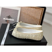Chanel TWEED& Grosgrain Ballerinas G02819 BLACK/LIGHT YELLOW 2023 