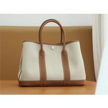 Hermes Garden Party 30 bag in canvas/ togo leather brown (full handmade)