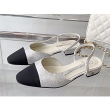 Chanel Heel 2cm Strass & Grosgrain Sling-Back G31319 Silver & Black 2023
