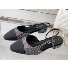 Chanel Heel 2cm Strass & Grosgrain Sling-Back G31319 Black 2023