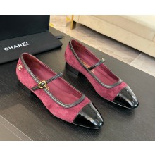 Chanel Mary Janes burgundy Suede Lambskin Flat 2024