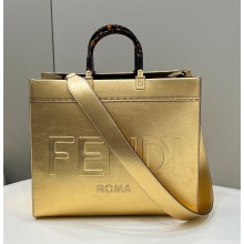 Fendi Sunshine Medium gold laminated leather shopper 2022