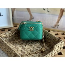 Chanel Grained Calfskin & Gold-Tone Metal Clutch with Chain AP3203 green 2023