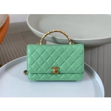 CHANEL GREEN Wallet on Chain IN Shiny Lambskin AP3944 2024