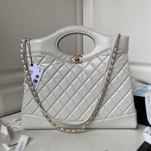 Chanel 31 Large Shopping Bag in Shiny Crumpled Calfskin AS1010 white 2023