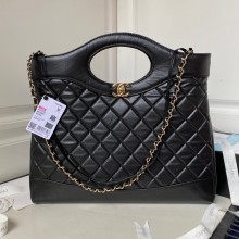 Chanel 31 Large Shopping Bag in Shiny Crumpled Calfskin AS1010 black 2023