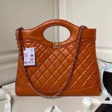 Chanel 31 Large Shopping Bag in Shiny Crumpled Calfskin AS1010 orange 2023