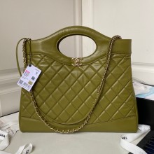 Chanel 31 Large Shopping Bag in Shiny Crumpled Calfskin AS1010 olive green 2023