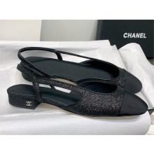 Chanel Heel 2cm Glitter & Grosgrain Sling-Back Black G31319 2023