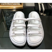Chanel Lambskin slippers with crystal cc logo white 2025