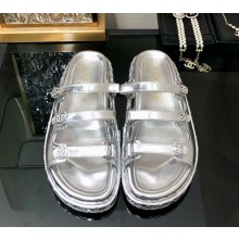 Chanel Lambskin slippers with crystal cc logo silvery 2025