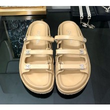 Chanel Lambskin slippers with crystal cc logo beige 2025