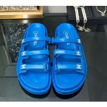 Chanel Lambskin slippers with crystal cc logo blue 2025