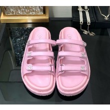 Chanel Lambskin slippers with crystal cc logo pink 2025
