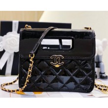 Chanel Mini Flap Bag with Top Handle in Patent Calfskin AS4025 BLACK 2023