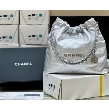 CHANEL metallic silver Calfskin 22 Small Handbag AS3260 2023(ORIGINAL QUALITY)