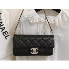 CHANEL SATIN/LAMBSKIN CLUTCH BAG AS3791 BLACK 2023