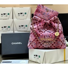 Chanel 22 Small Shopping Bag AS3260 Tweed Pink 2022(original quality)