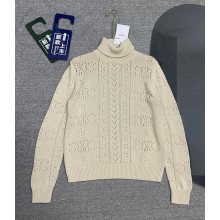 celine turtleneck sweater in Shetland pointelle bone 2024 