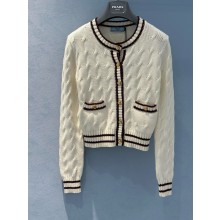 Prada wool cardigan P25M86 white/burgundy 2024 