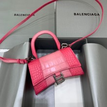 balenciaga Hourglass XS Handbag in PINK degrade crocodile embossed calfskin
