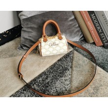 CELINE mini Boston Bag in Triomphe Canvas with Celine Cursive white