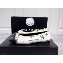 Chanel CC LOGO Printed Calfskin Ballerinas BLACK/white 2023