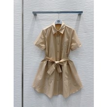 LOEWE beige Paula's Ibiza cotton-blend poplin shirt dress 2025