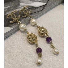 Chanel Lion and Pearl Tassel Earrings White/Gold 2018