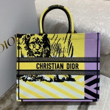 dior Bright Yellow and Pink D-Jungle Pop Embroidery large Book Tote 
