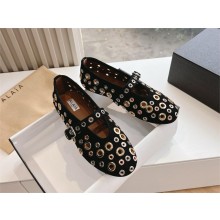 Alaïa BLACK BALLET FLATS EYELET IN SUEDE LEATHER 2025