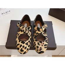 Alaïa brown CRISS CROSS BALLET FLATS IN LEOPARD HAIRCALF 2025