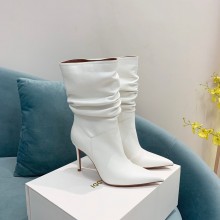 Amina Muaddi CALFSKIN leather knee-high boots 95mm WHITE 2022