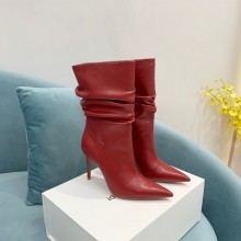 Amina Muaddi CALFSKIN leather knee-high boots 95mm BURGUNDY 2022