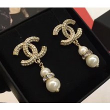 Chanel CC Pearl Pendant Earrings Gold 2018