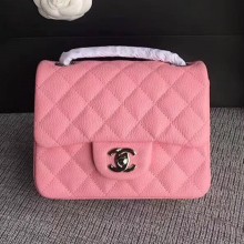 Chanel Classic Flap Mini Bag A1115 in Caviar Leather Pink with Silver Hardware