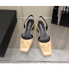 Versace heel 5.5cm LA MEDUSA LEATHER SLING-BACK PUMPS beige 2022