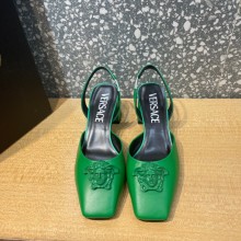 Versace heel 5.5cm LA MEDUSA LEATHER SLING-BACK PUMPS green 2022
