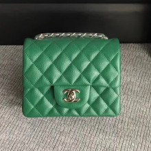Chanel Classic Flap Mini Bag A1115 in Caviar Leather Green with Silver Hardware