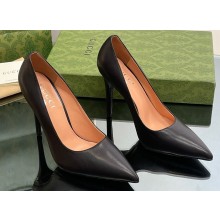 Gucci Heel 10.5cm Leather Pointy Toe Pumps Black 2023