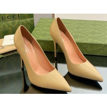 Gucci Heel 10.5cm Leather Pointy Toe Pumps Beige 2023